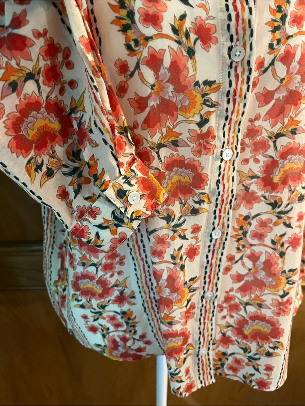 Sz 6 Sezane Fiori Rossi Print Button-Down Pierro Shirt Sz 38 UK - Picture 9 of 17
